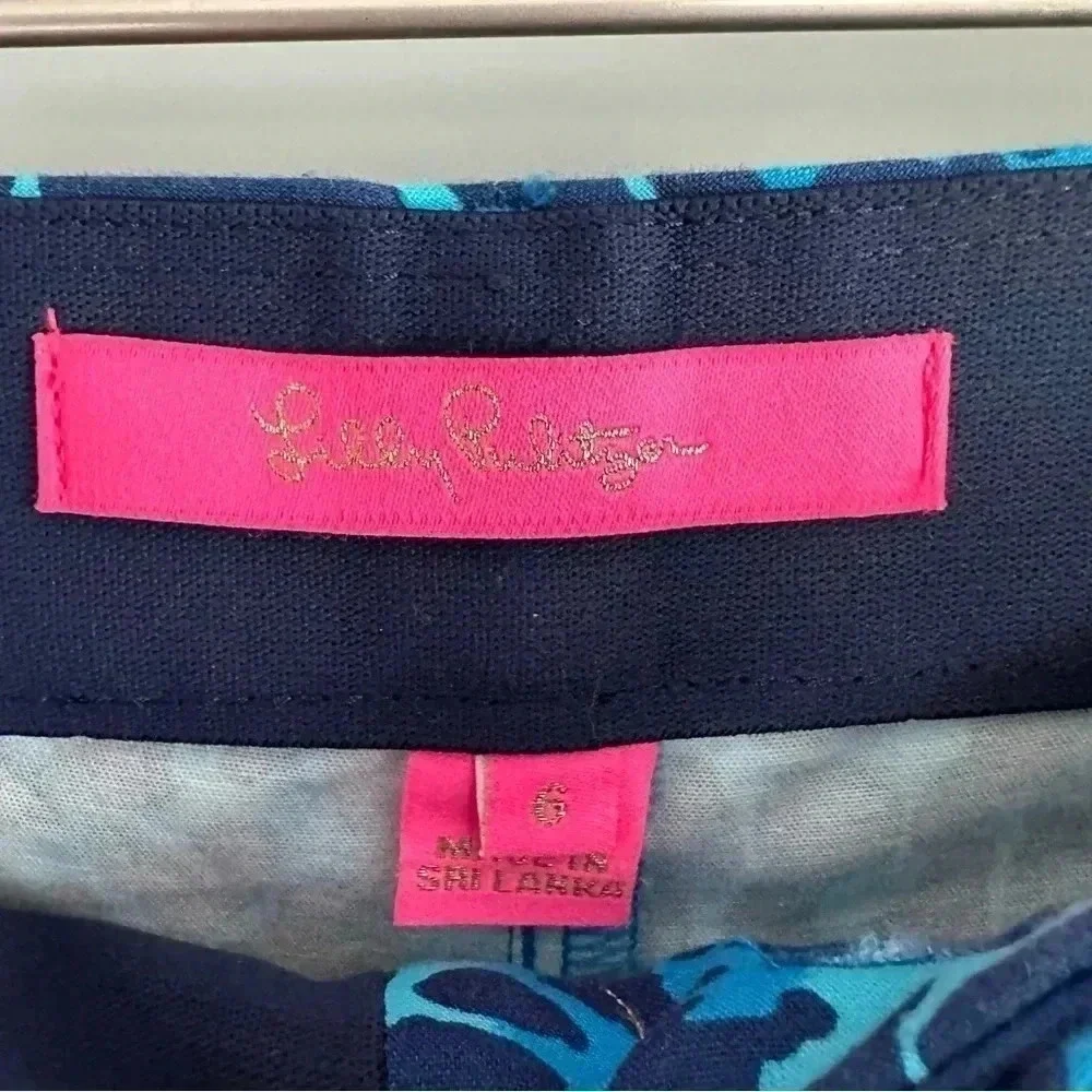 Lilly Pulitzer Cotton‎ Kelly Ankle Pants Turquoise Blue Cheetah Print Size 6 - Picture 3 of 10